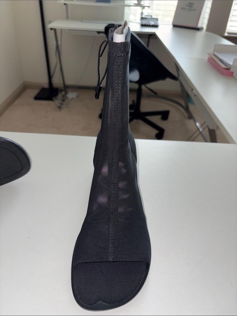 🖤Black Women's Mid-Heel mesh Sock Boot peep toe nwt - Picture 3 of 3